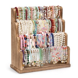 Emfogoo Bracelet Holder, 4 Tier Bracelet Stand Storage for Bracelets Bangles Scrunchies, Rustic Wood Jewellery Organiser Display for Home, Vendors, Craft Shows and Store (Rustic Brown)