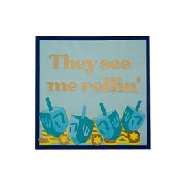 Jollity & Co Party Supplies | "They See Me Rollin'" Cocktail Napkins | Great for Hanukkah, Judaica Decorations, Tablescapes, and Holiday Gatherings | Paper, 20 Pack