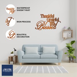 Riverside Designs Thankful, Grateful & Truly Blessed Metal Wall Decor | Heavy-duty and Waterproof | Made in USA (Copper, 18")