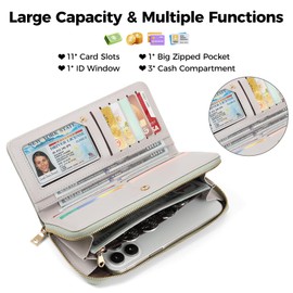 RRANCharltu Women's Leather Wallet Large Purse in Long Format Large Wallet with Zip and Press Stud with Many Compartments and Card Holder, gray, Classic