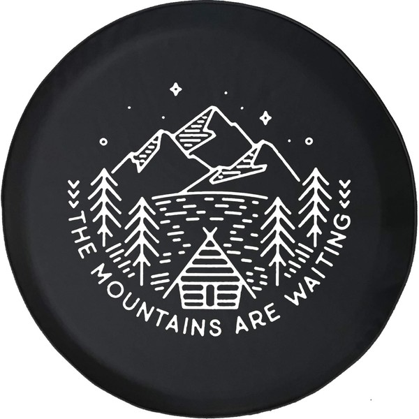 556 Gear The Mountains are Waiting Cabin Pine Trees Lake Spare Tire Cover fits SUV Camper RV Accessories Black 32 in