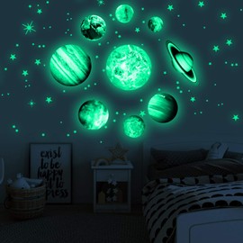 Yosemy 9 Planets Wall Stickers Luminous Stars Luminous Stickers Wall Sticker Solar System Stars Fluorescent Wall Sticker for Children's Room Decorative Stickers
