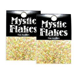 Mystic Flakes Rhinstones for Nail Art, Holographic Gold, Circle, 0.04 inch (1 mm), 0.02 oz (0.5 g), 2 Pack Set