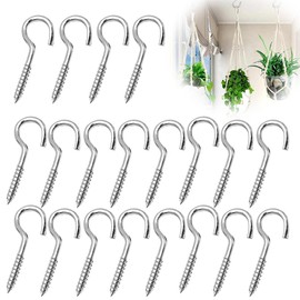 LJFEA Pack of 20 Screw Hooks, Stainless Steel, Ceiling Hooks, Hook Screw, Hooks for Screwing in, Robust Cup Hooks (M3-40 mm)