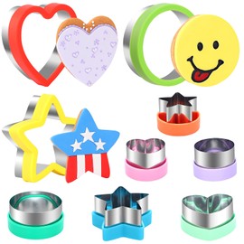 Cookie Cutter Set, 9Pcs Multi-Size(3.4″, 2.3″, 1.7″) Cookie Cutters - Heart, Round, and Star Shapes,Metal Cookie Molds with Safety Handle for Biscuits,Sandwich Cookies,Fondant Cakes,and Holiday Baking
