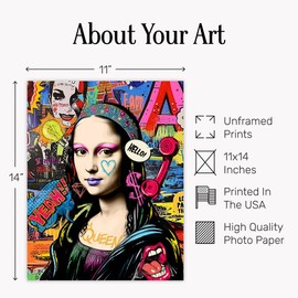 Mona Lisa Graffiti Art 11x14 - Pop Art Street Style Wall Decor - Colorful Urban Modern Print for Living Room, Bedroom, Office - Vibrant Contemporary Home Decoration - Unframed