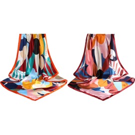 Tapp Collections 2-Pk 35” Silk Like Satin Large Square Head Neck Scarves Hair Sleeping Wraps for Women - Floral/Yellow and Red