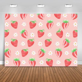 Fitumiw Fitumiw Strawberry Backdrop 7x5ft Sweet Pink Baby Shower Birthday Background Party Decorations for Girl Wall Paper Dessert Table Banner Photo Booth Props