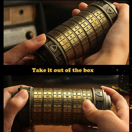 Unique Valentines Gift Cryptex Da Vinci Code Mini Cryptex Lock Puzzle Boxes with Hidden Compartments Heavy Real Metal Novelty Birthday Gifts Big Enough for Notes,Paper Money,Rings,Jewelry (Bronze)