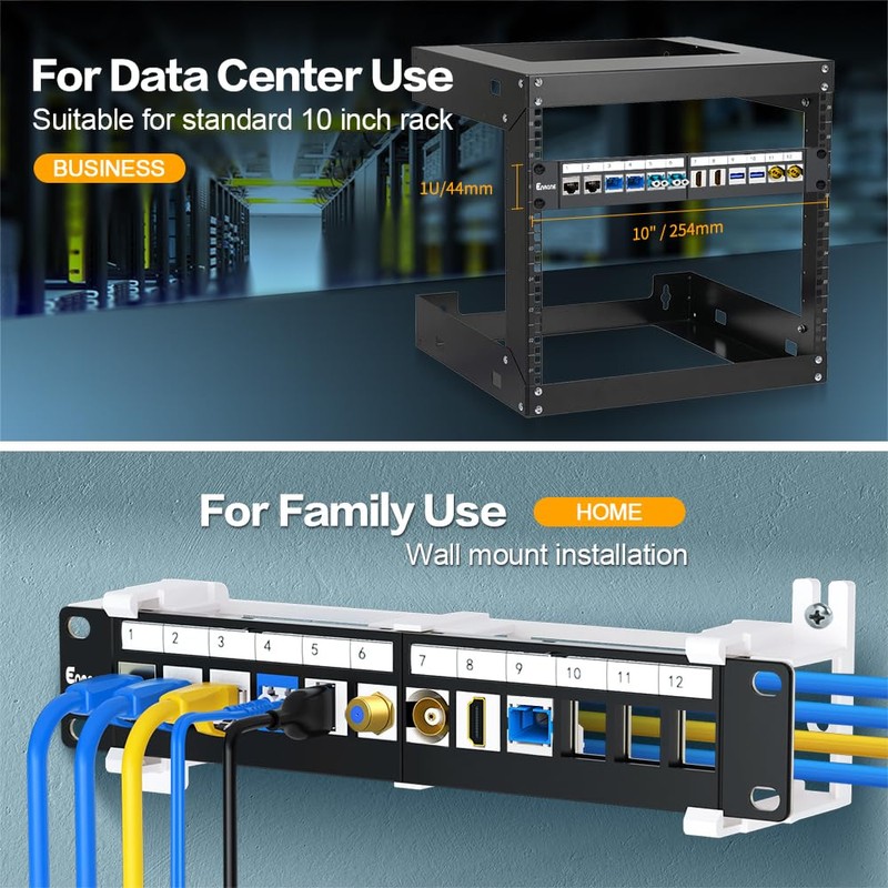 Enmane 12 Port Blank Keystone Patch Panel Wall Mount 10inch