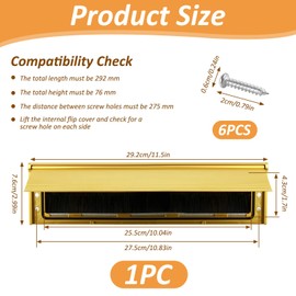 Internal Letterbox Draught Excluder 11.5", Metal Letterplate Satin Polished Brass Letter Plate Seal Letter Box Cover with Flap and Brush for External Wooden Composite uPVC Door Gold