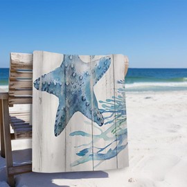 Tzhim Starfish Beach Towel, Starfish Decor Pool Towels, Watercolor Starfish Sand Towel Large Bath Towels Gifts for Beach Lovers Women Men Teens Kids, Nautical Coastal Beach Bathroom Decor, 29x60in