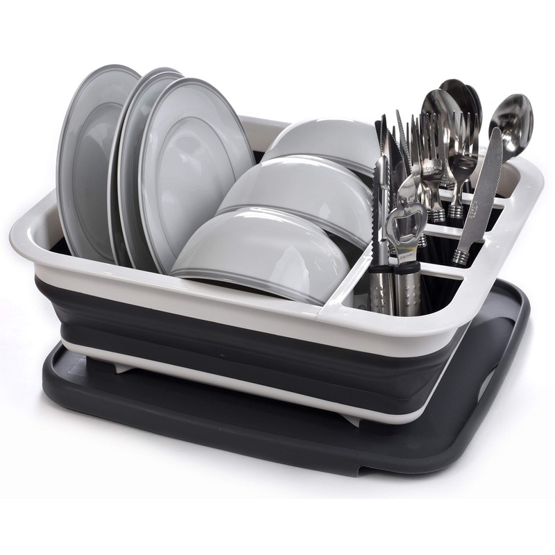 Masirs Pop-Up Collapsible Dish Drying Rack: Convenient Storage, Drains into