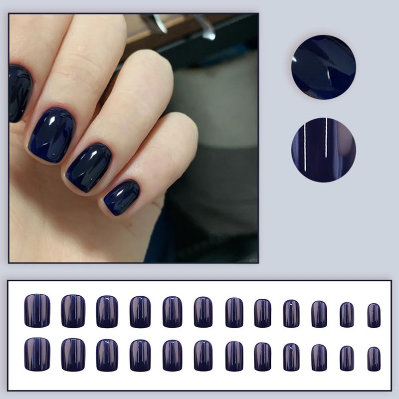 [ALLEVG] Nail Tip, Blue, 24 Pieces, Nail Tip, Short, Autumn,