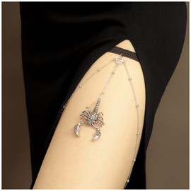 Sttiafay Punk Scorpion Leg Chain Silver Scorpion Thigh High Chain Stretch Summer Beach Leg Thigh Chain Gothic Beads Body Chain Jewelry for Women and Girls