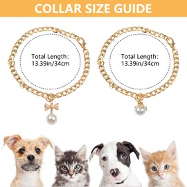 HACRAHO Dog Necklace Collar, 2 PCS Adjustable Golden Dog Necklace with Elegant Pearl Pendant Durable Metal Dog Cuban Chain Collar with Adjustable Buckle for Cats Dogs Puppy