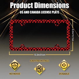 Red and Black Checkerboard License Plate Frame Colorful Checkered Mosaic Elements License Plate Personalise Stainless Steel Auto Parts Funny License Plate Decoration Screws 12.3"x6.3"