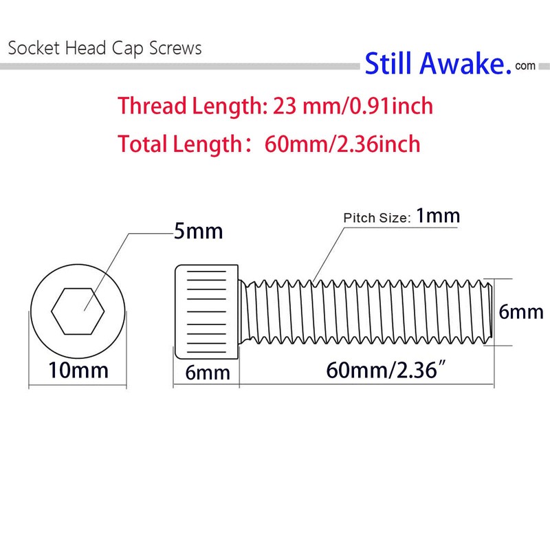 10 Pcs M6-1 x 60mm Hex Socket Head Cap Screws,