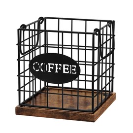 BCOZLUX Coffee Pod Holder Organizer,Large Capacity K Cup Holder Organizer, Storage Basket for Kitchen Countertop Office Coffee Bar with Wooden Base(Rustic Brown-Square)