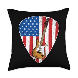 Vintage Retro Rock American Flag Guitar Pick Musician Throw Pillow