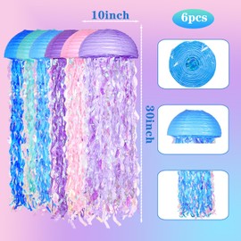 OBXT Hanging Jellyfish Lanterns Multi-Color 6 Pack - Ocean-Themed Decor for Under The Sea Mermaid Birthday Party Classroom & VBS Baby Shower Beach Theme