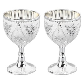 QANYEGN Gold Goblet, Vintage Metal Embossed Wine Cup, 3D Relief Rose Flower Pattern Wineglass for Dinner Party, Larger Social Events (Silver)