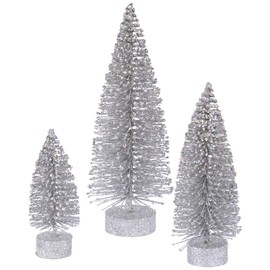 Vickerman 5"/7"/9" Silver Glitter Oval Artificial Christmas Tree, Unlit - Faux Christmas Tree Set - Seasonal Indoor Home Decor