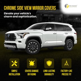 Trim Illusion Chrome Car Side Rear View Mirror Cover Caps Compatible with Toyota Tundra 2022-2024, Compatible with Toyota Sequoia 2023-2024, MC353
