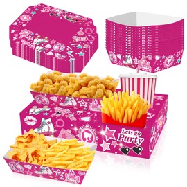 JOINSI 24 Pack Let's Go Party Movie Night Supplies Hot Pink Cowgirl Movie Night Snack Trays Popcorn Candy Holder Movie Theater Snack Boxes with Paper Food Serving Trays for Movie Party