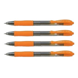 Pilot G2 Retractable Gel Ball Pen 0.7mm Fine Orange 4/Pk Office School Home