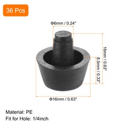 QUARKZMAN Pack of 36 Glass Tabletop Buffers with Handle, 6 mm / 0.24 Inch Black Rubber Buffer Handles, Non-Slip Glass Table Spacers for Patio Table, Cabinet Furniture (for 1/4 Inch Hole)