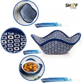 Sheff Microwave Bowl Cozy Holders Set of 4 – for Hot and Cold Bowls, Plates and Dishes Bowl Holder for Microwave (Emerald and White)