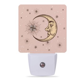 Meikosks Boho Chic Crescent Night Light,Moon and Stars Night Lights Plug into Wall Dusk to Dawn Sensor Led Lamp for Women Men,Led Lights for Stairway/Hallway/Bedroom,0.5W