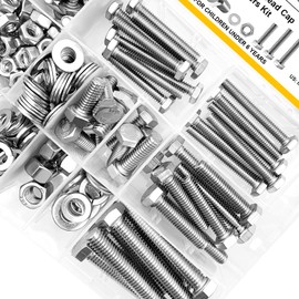 MYWISH 254 Pieces Hex Screws Assortment Kit, 1/4-20 5/16-18 3/8-16, Heavy Duty 304 Stainless Steel Bolts and Nuts Kit with Flat Spring Washers, includes 10 Common Sizes, Fully Threaded