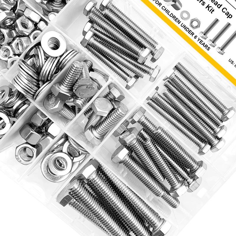 MYWISH 254 Pieces Hex Screws Assortment Kit, 1/4-20 5/16-18 3/8-16,