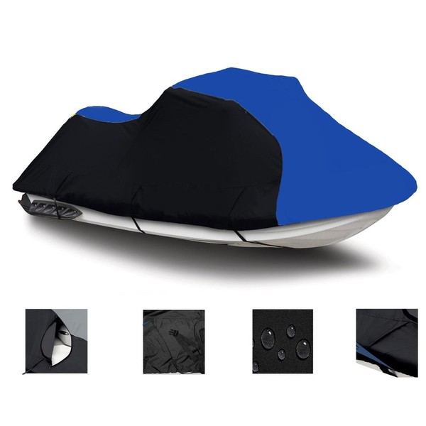 Black/Blue Heavy-Duty, PWC 600D Jet SKI Cover Compatible for Yamaha Wave Runner FX Cruiser High Output 2004 2005 2006 2007 2008 2009 2010 2011