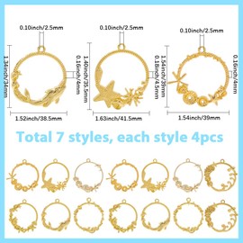 SUNNYCLUE 1 Box 28Pcs 7 Styles Sea Open Bezel Charms Gold Bezel Charm Bulk Metal Alloy Summer Ocean Theme Dolphin Starfish Whale Shell Pendants for Jewelry Making Necklace Bracelet Earrings DIY Craft