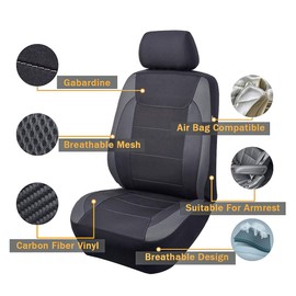 Flying Banner - Fundas de asiento de coche de fibra de carbono de calidad de malla de aire deportiva con respaldo bajo y alto (2 frentes, cubeta bajo, gris)
