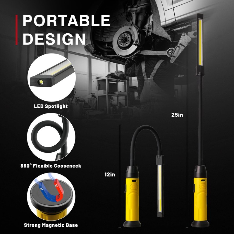 Napatyre Rechargeable LED Work Light with Flexible Gooseneck, Up to