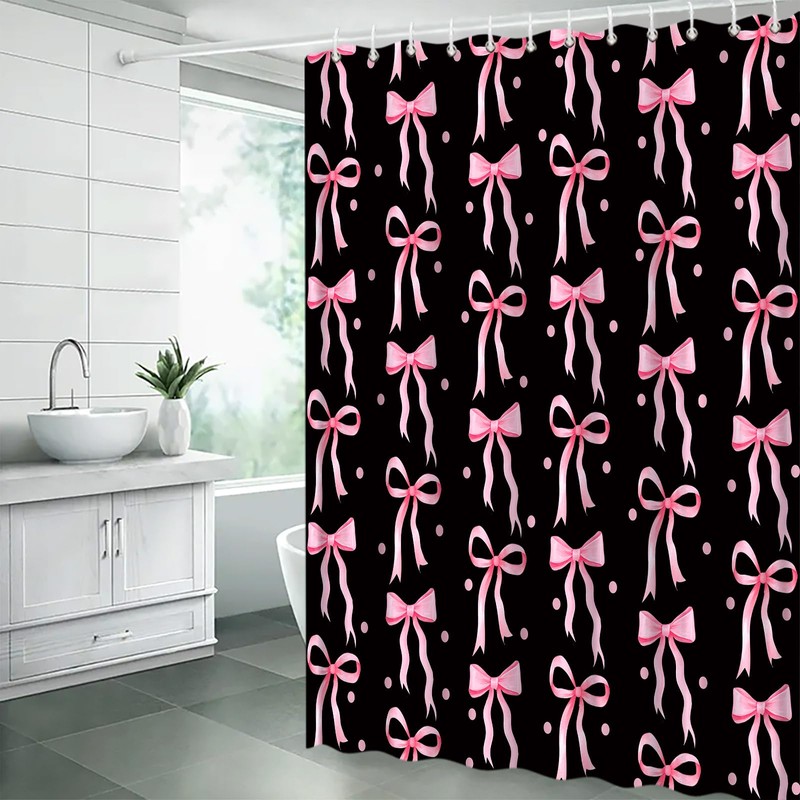 ZKJSMGS Cute Shower Curtain,Pink Black Bow Dots Modern Aesthetic Bathroom