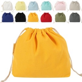 fogman Drawstring Bag, Canvas, Solid, Stylish, Cute, Large, Small, Pastel Colors, Japanese Colors (M, Yamabukiiro)