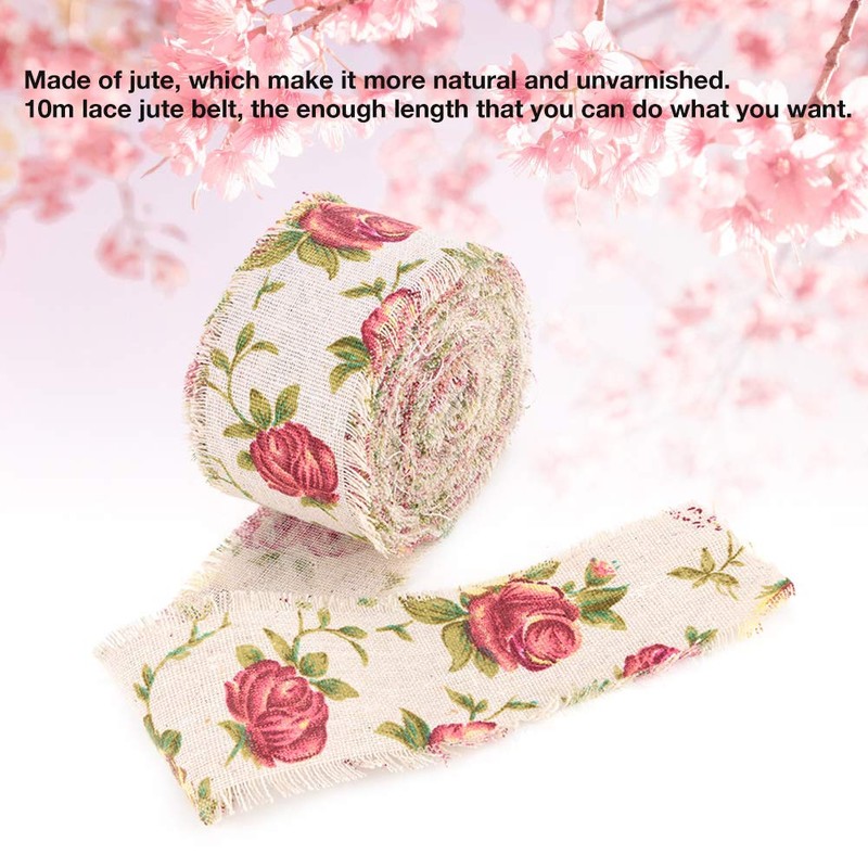 Hilitand Hessian Floral Ribbon, DIY Vintage Jute Ribbon, Rose Flower
