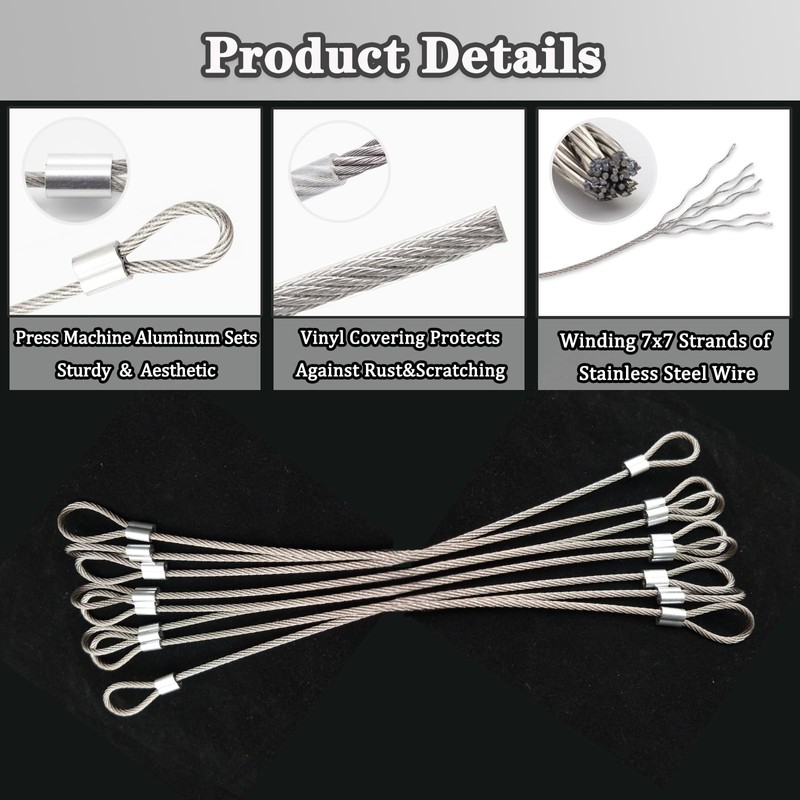 Stainless Steel Cable with Loops, Vinyl Coated Wire Rope Lanyard