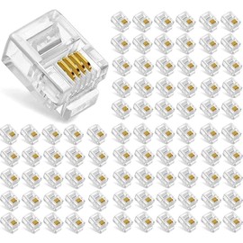 fogman RJ11 6P4C Modular Connectors 100 Pack Gold Plated 6 Poles 4 Conductors