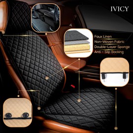 IVICY Faux Linen Front Car Seat Cover – Durable, Non-Slip Seat Protector for Cars – 1 Unit, Black