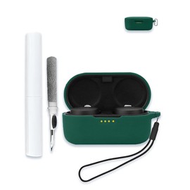 Case for Denon PerL Pro 2024 True Wireless Earbuds, Soft Silicone Protective Portable Scratch Shock Resistant Shell with Cleaner Kit & Carabiner & Lanyard,Green