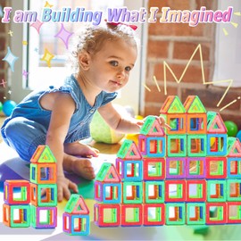 Magnetic Building Blocks for Children, Pack of 60 Magnetic Toy Montessori 3D Construction Toy Educational Magnetic Building Blocks DIY Stacking Motor Skills Magnetic Game Gifts for Boys and Girls