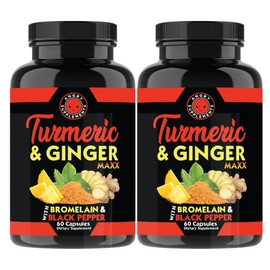 Angry Supplements Turmeric Ginger Maxx 60 Capsules w. Turmeric, Ginger Root, Omega 3, Bromelain, Quercetin & Black Pepper Extract – Wellness & Antioxidant for Men & Women (2-Bottles)