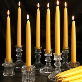 20 Pack Beeswax Taper Candles,8 inch Natural Beeswax Candle Sticks,8 Hours Long Burning Pure Bees Wax Candles for Home,Unscented Smokeless Dripless Taper Candlesticks for Wedding,Dinner Parties