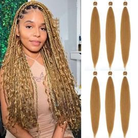 MsLoosily #27 Braiding Hair Pre Stretched 34inch 6Packs Pre-Stretched Honey Blonde Braiding Hair Extensions Professional Itch Free Hot Water Setting Synthetic Fiber Yaki Texture(#27)